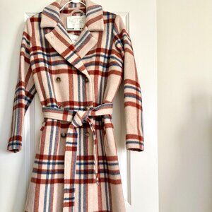 NWT Women's NOTES DU NORD Megan Plaid Wool Blend Coat in Multi Size 36 US4